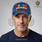 Autism Awareness Embroidered Distressed Baseball Cap