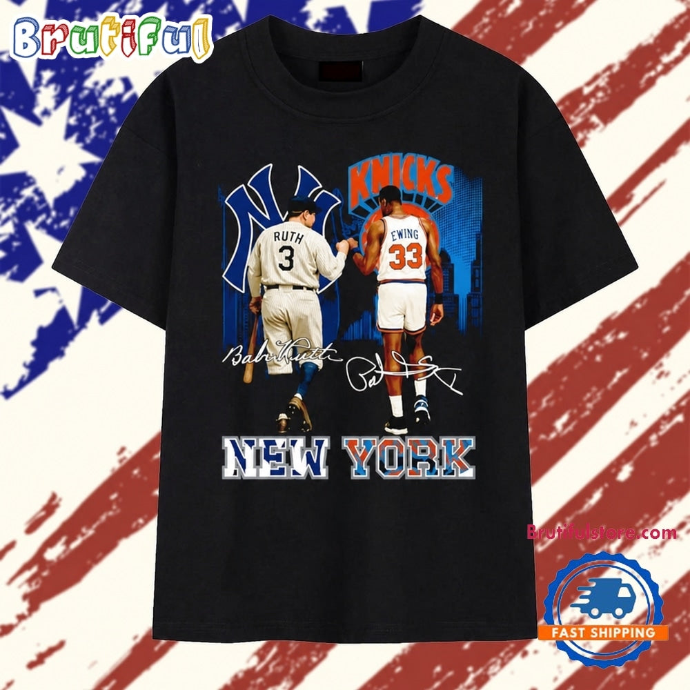 Babe Ruth and Patrick Ewing New York Legends Signature T Shirt