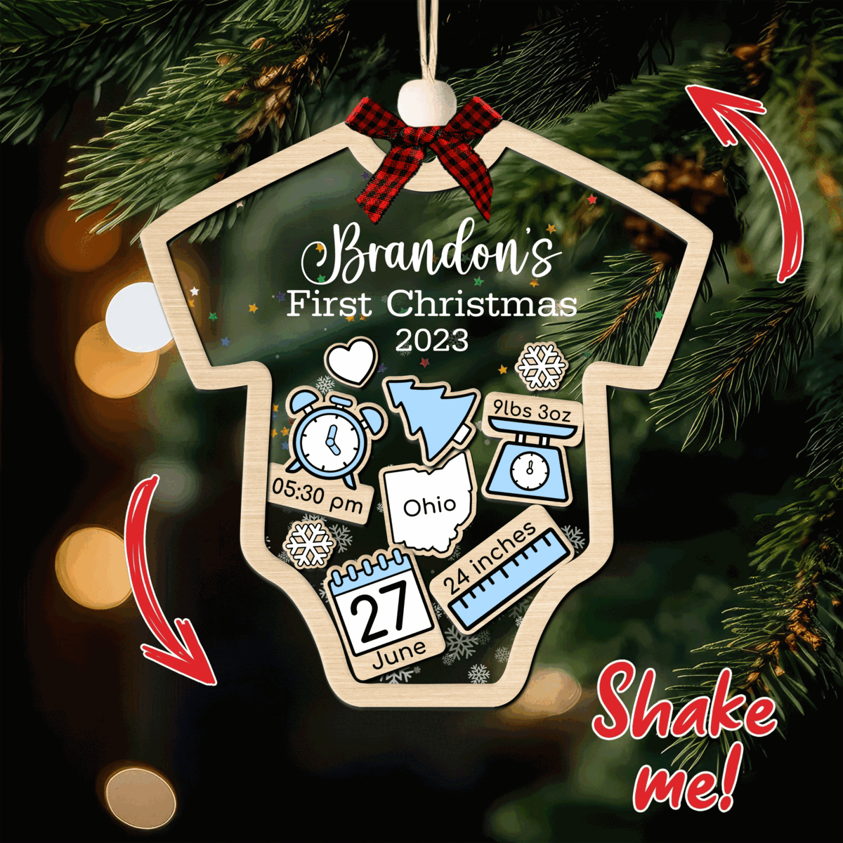 Custom Baby’s First Christmas 2025 - Personalized Shaker Ornament - Customized Baby Name, New 1st Baby Gift, Baby Keepsake, 4D Shake Babies Ornament