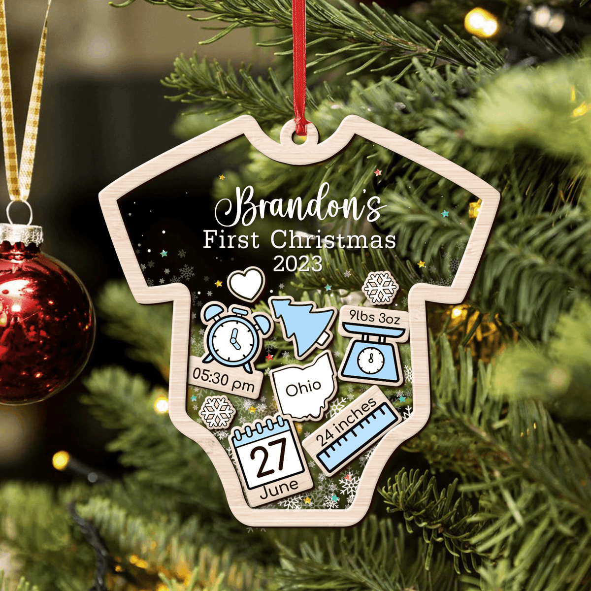 Custom Baby’s First Christmas 2025 - Personalized Shaker Ornament - Customized Baby Name, New 1st Baby Gift, Baby Keepsake, 4D Shake Babies Ornament