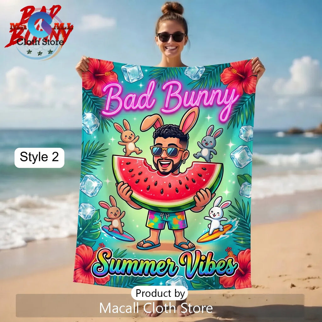 Bad Bunny Summer Vibes Convertible Car Tropical Premium Beach Towel