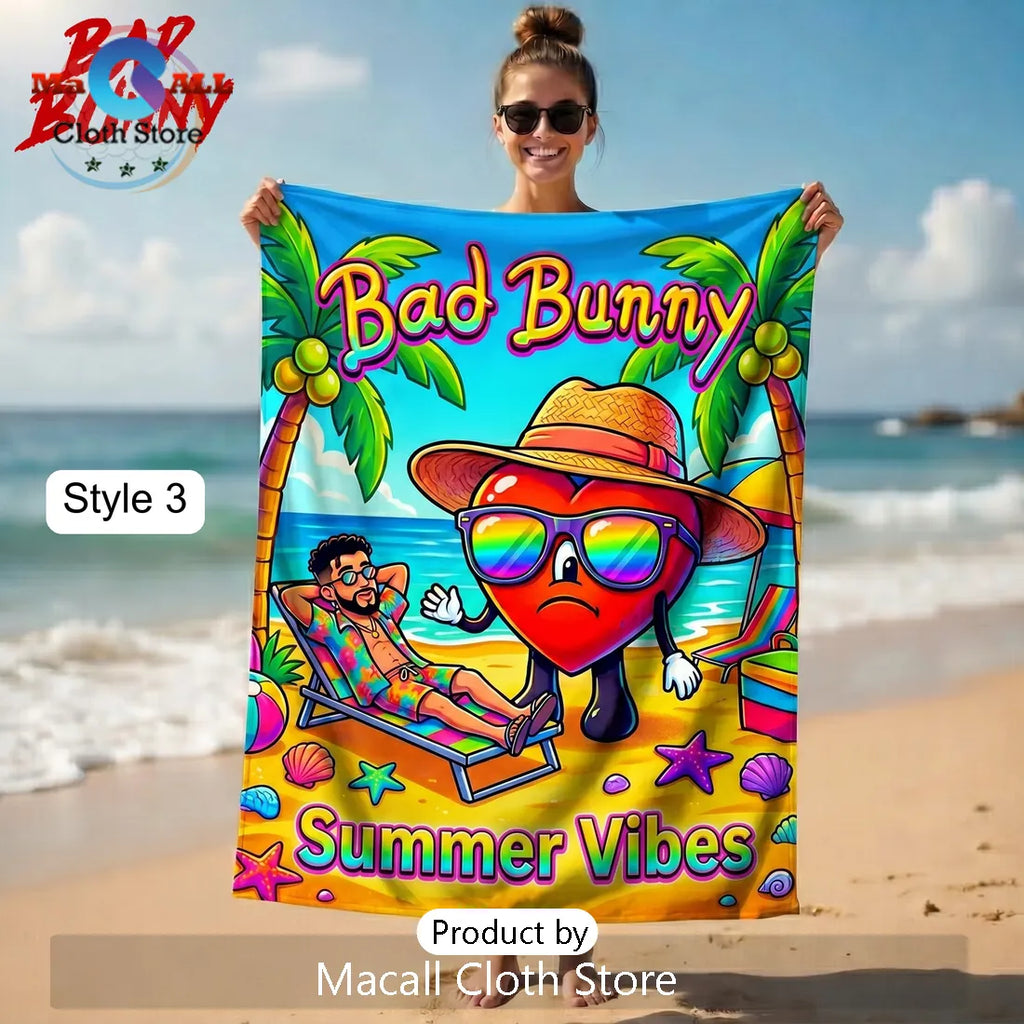 Bad Bunny Summer Vibes Convertible Car Tropical Premium Beach Towel