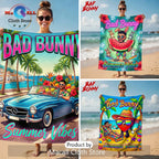 Bad Bunny Summer Vibes Vintage Car Tropical Premium Beach Towel