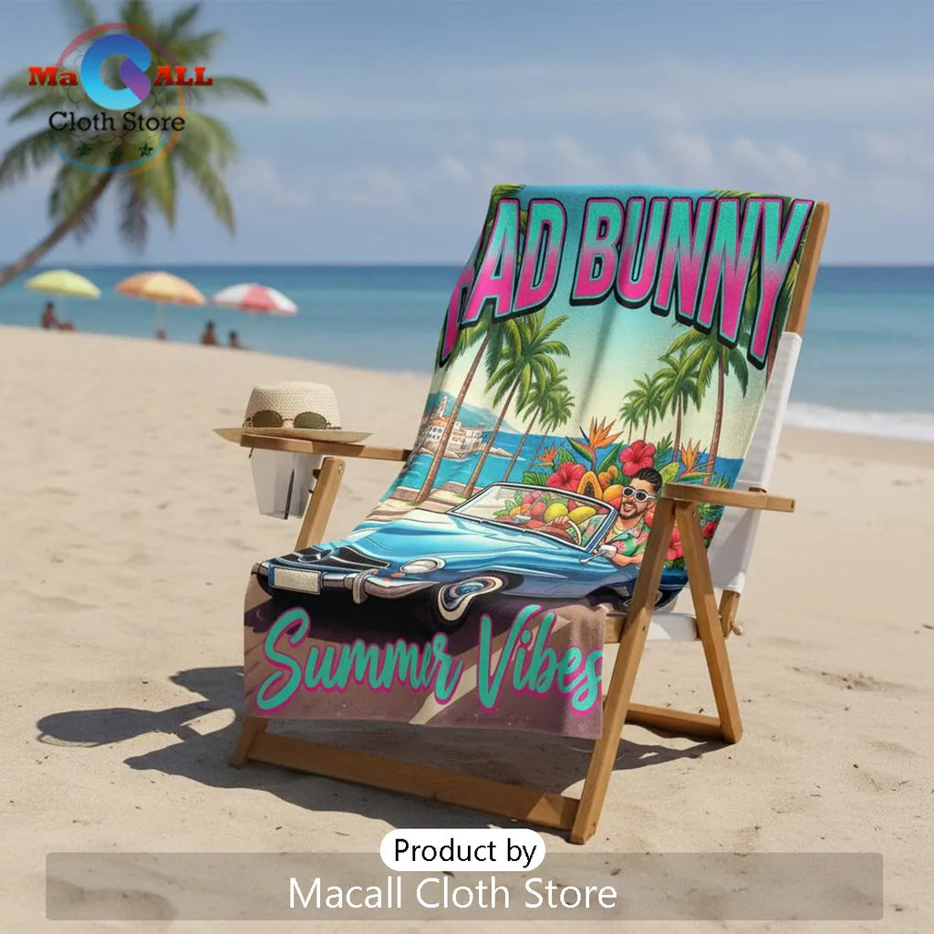Bad Bunny Summer Vibes Vintage Car Tropical Premium Beach Towel
