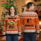 Baltimore Orioles Baby Yoda Christmas Lights Ugly Christmas Sweater