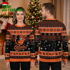 Baltimore Orioles Bird Mascot Snowflake And Reindeer Pattern Ugly Christmas Sweater