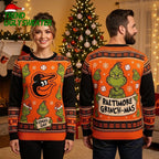 Baltimore Orioles Bird Surrounded By Grinches Ugly Christmas Sweater