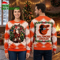 Baltimore Orioles Christmas Pug And Reindeer Wreath Ugly Christmas Sweater