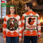 Baltimore Orioles Christmas Pug And Reindeer Wreath Ugly Christmas Sweater
