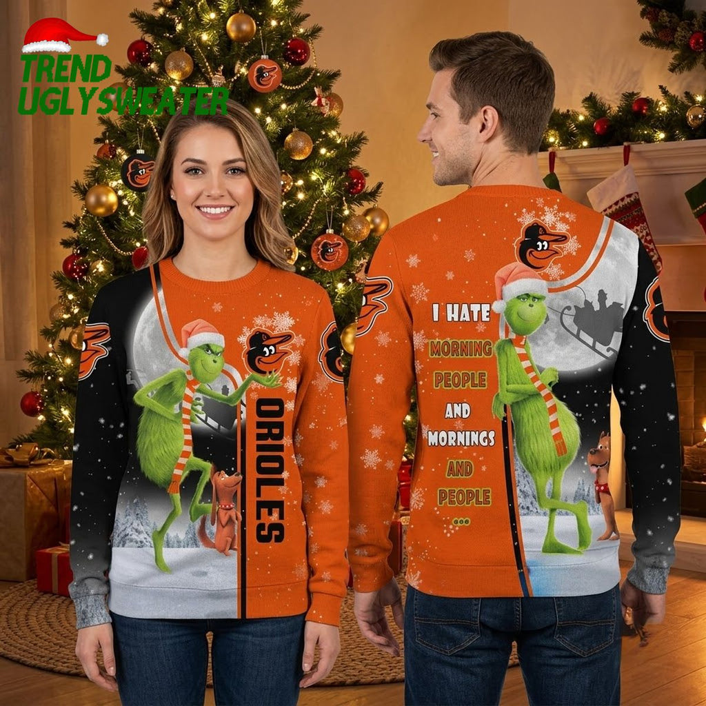Baltimore Orioles Grinch I Hate Morning People Ugly Christmas Sweater