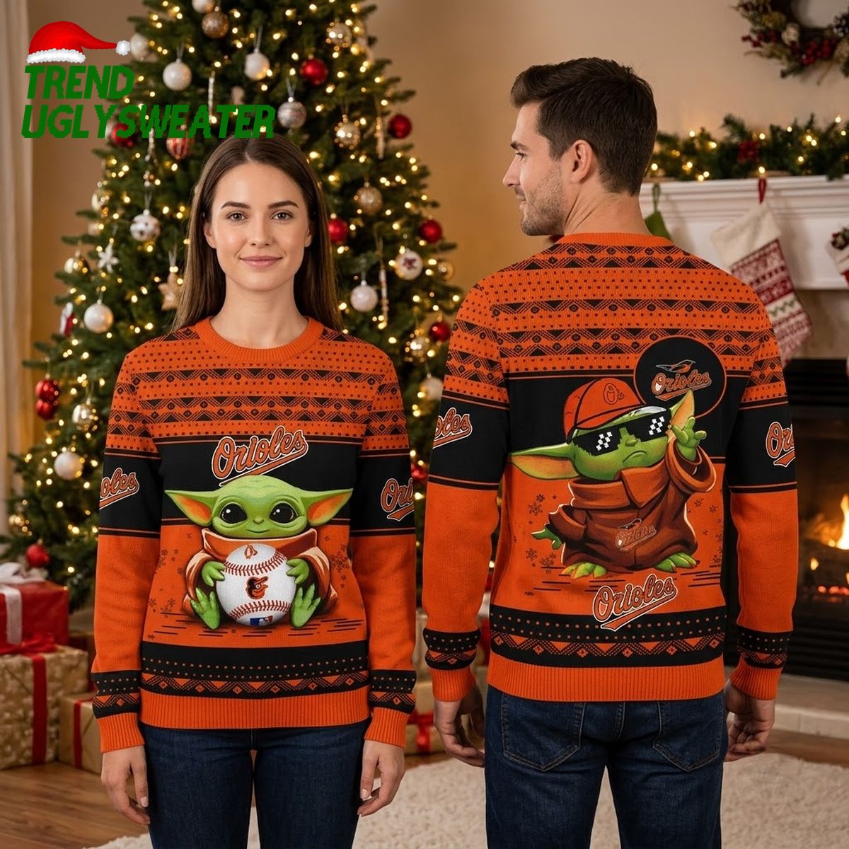 Baltimore Orioles Grogu Holding Baseball Ugly Christmas Sweater