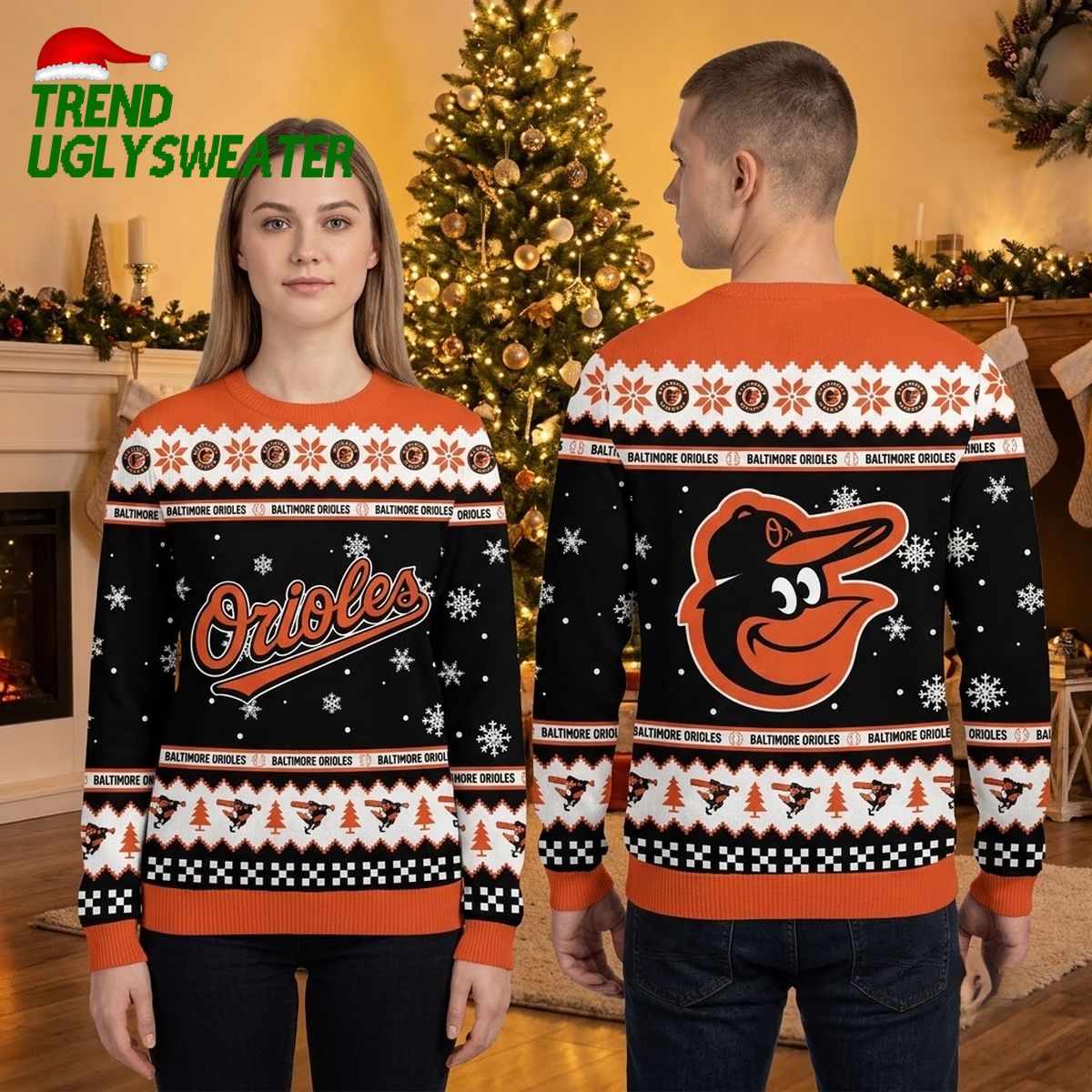 Baltimore Orioles Logo Snowflake Ugly Christmas Sweater