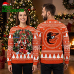 Baltimore Orioles Oriole Bird Baseball Wreath Ugly Christmas Sweater