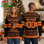 Baltimore Orioles Oriole Bird Custom Name And Number Ugly Christmas Sweater