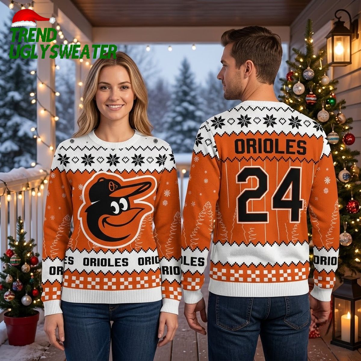 Baltimore Orioles Oriole Bird Mascot Snowflake Sweater Ugly Christmas Sweater