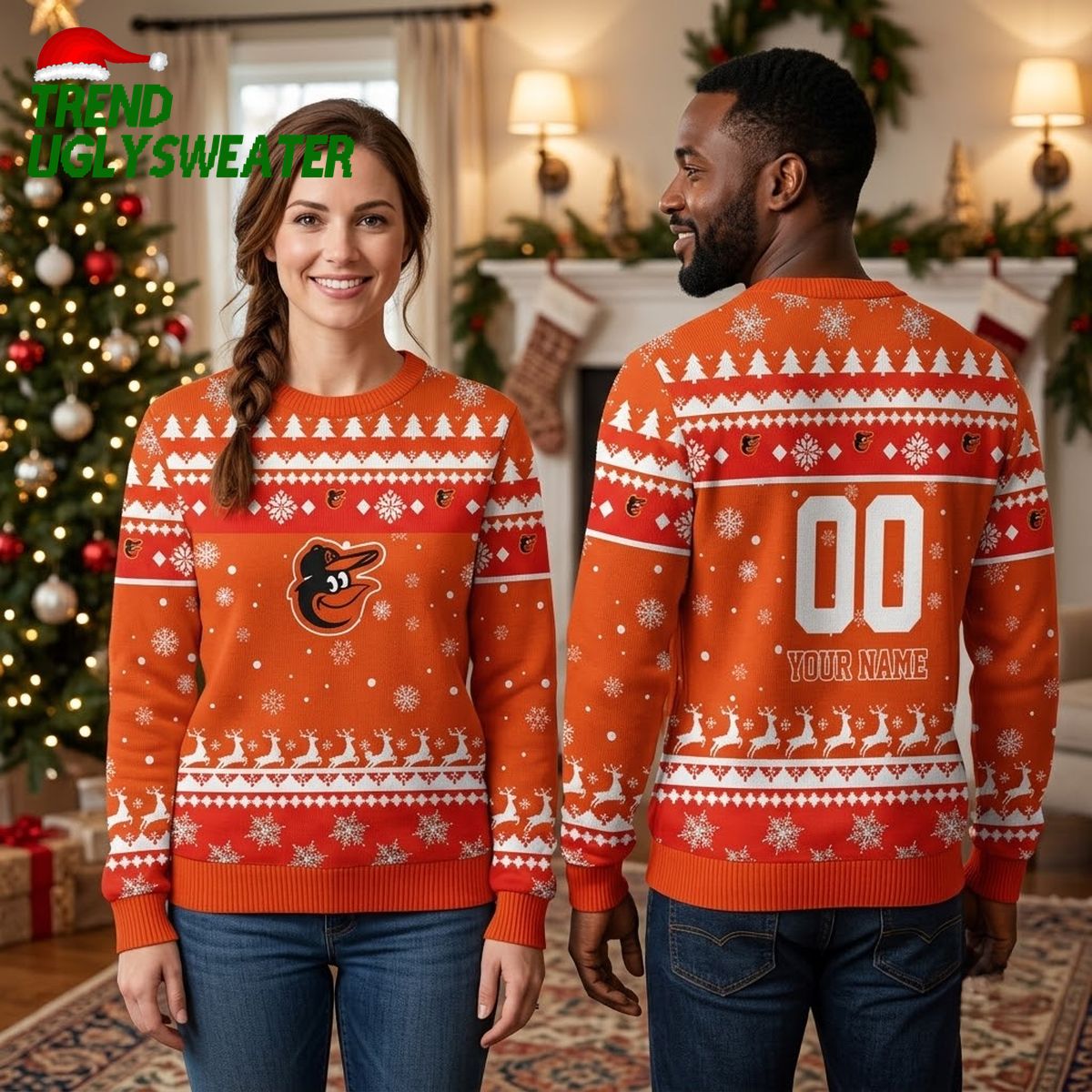 Baltimore Orioles Oriole Mascot Custom Name And Number Ugly Christmas Sweater