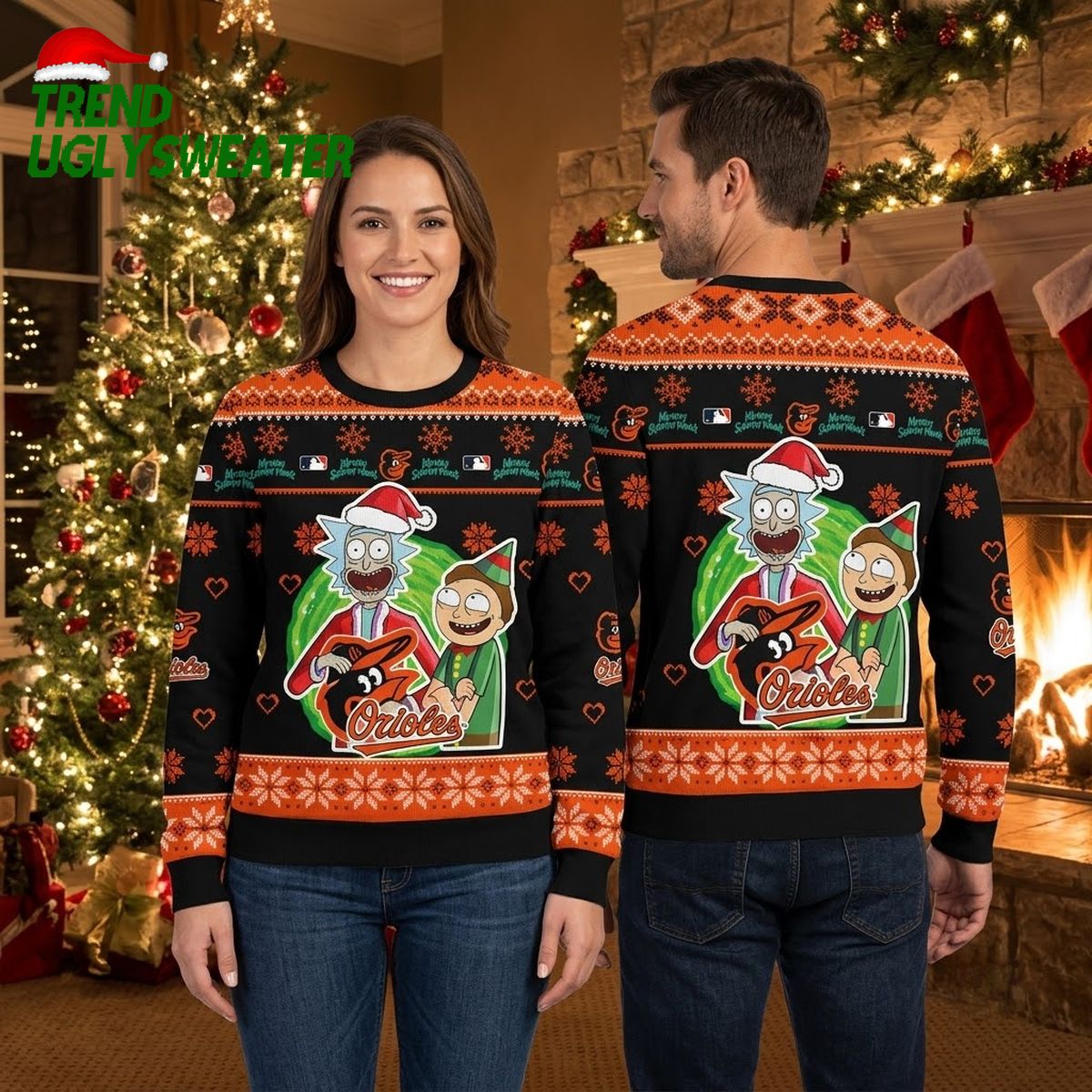 Baltimore Orioles Rick And Morty Santa Graphic Ugly Christmas Sweater
