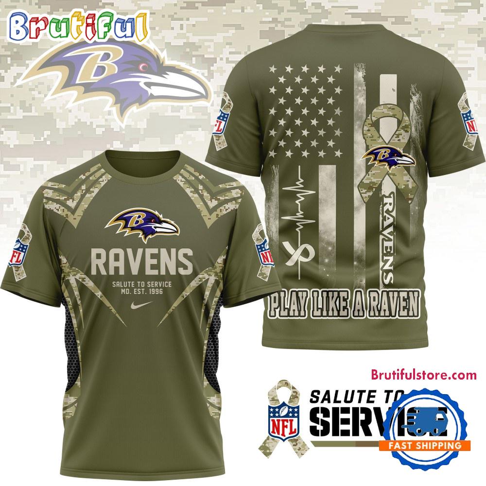 Baltimore Ravens 2025 NFL Salute to Service Camo All Over Print Shirt