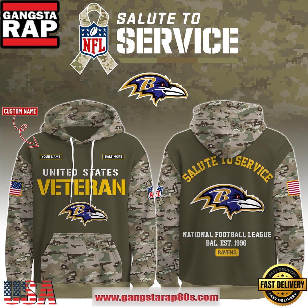 Baltimore Ravens NFL Veteran Birthday 2025 Custom Name Unisex Hoodie