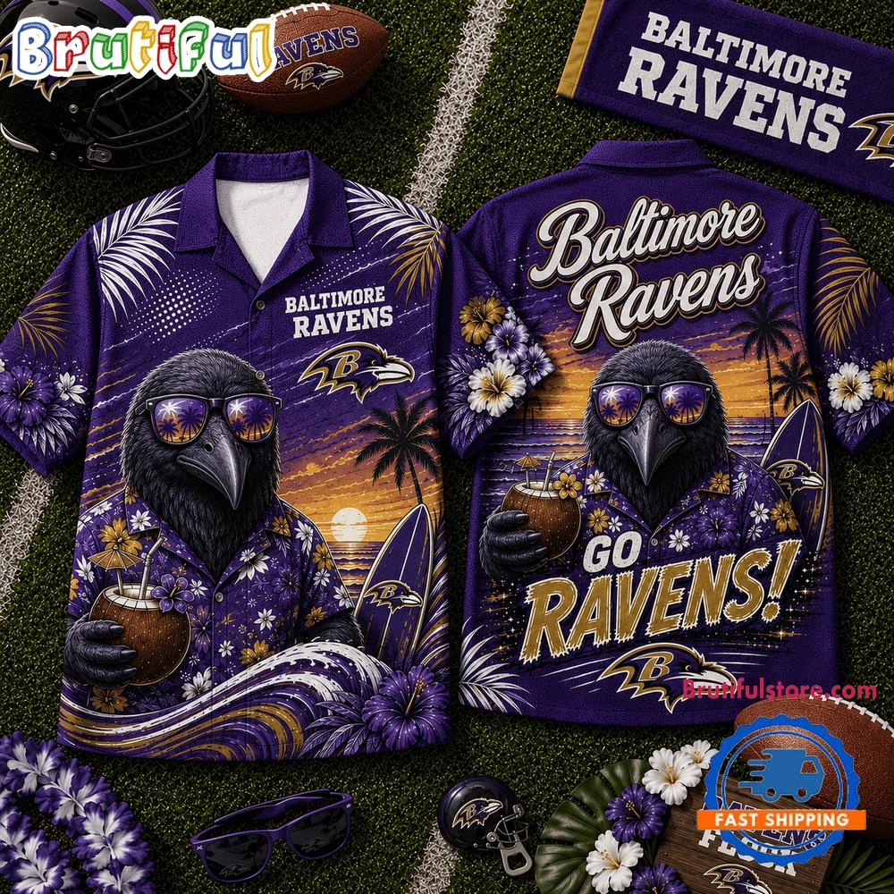 Baltimore Ravens 2026 NFL Mascot Beach Vibes Summer Hawaiian Shirt