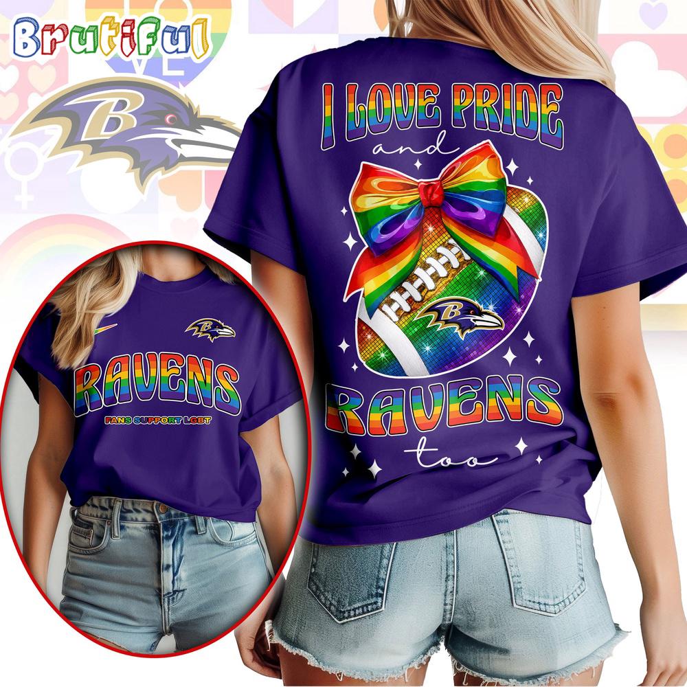 Baltimore Ravens 2026 NFL Pride Month Football Bow Unisex 3D Shirt