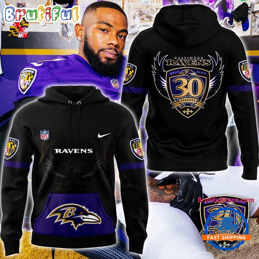 Baltimore Ravens 30 Season 1996 -2026 Black Hoodie