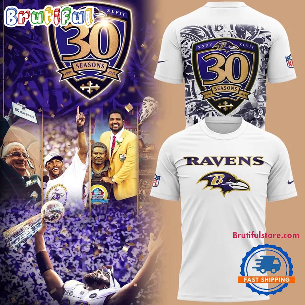Baltimore Ravens 30 Season 1996-2025 All Over Print Hoodie T-Shirt