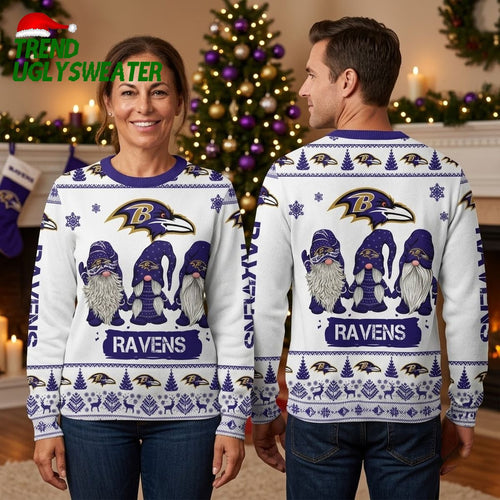 Baltimore Ravens Christmas Gnome Trio - Ravens Fan Gift Ugly Christmas Sweater
