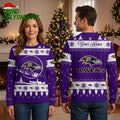 Baltimore Ravens Custom Name Snowflake And Reindeer Ugly Christmas Sweater