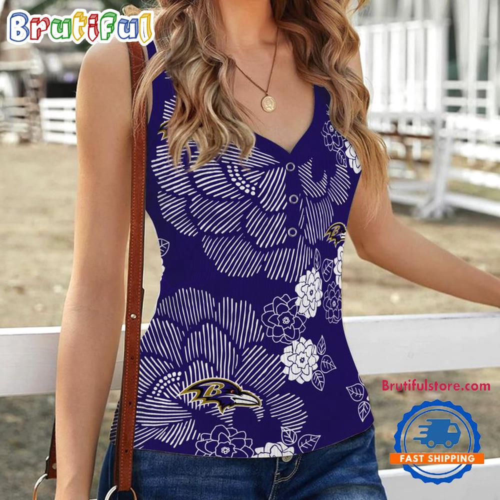 Baltimore Ravens Flower Pattern Women’s V-Neck Ribbed Tank Top