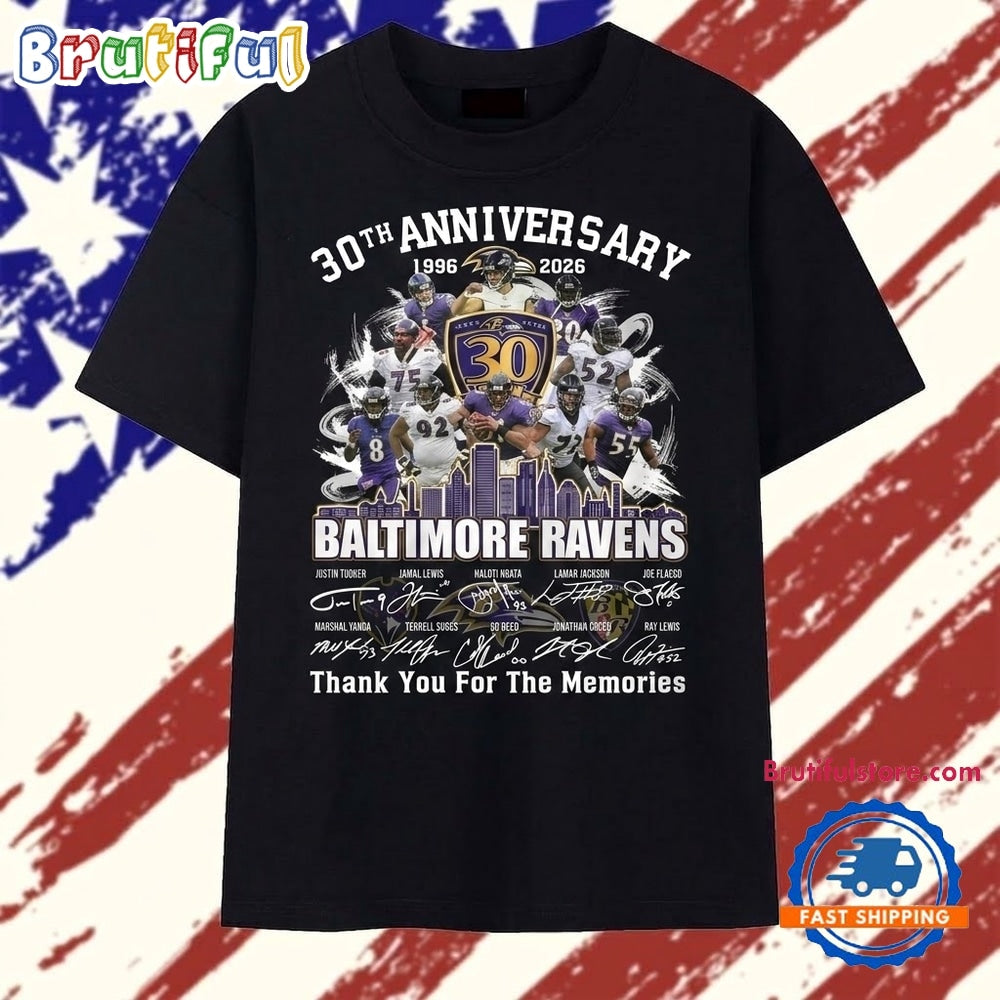 Baltimore Ravens Football 30th Anniversary Signatures Thank You For The Memories T Shirt