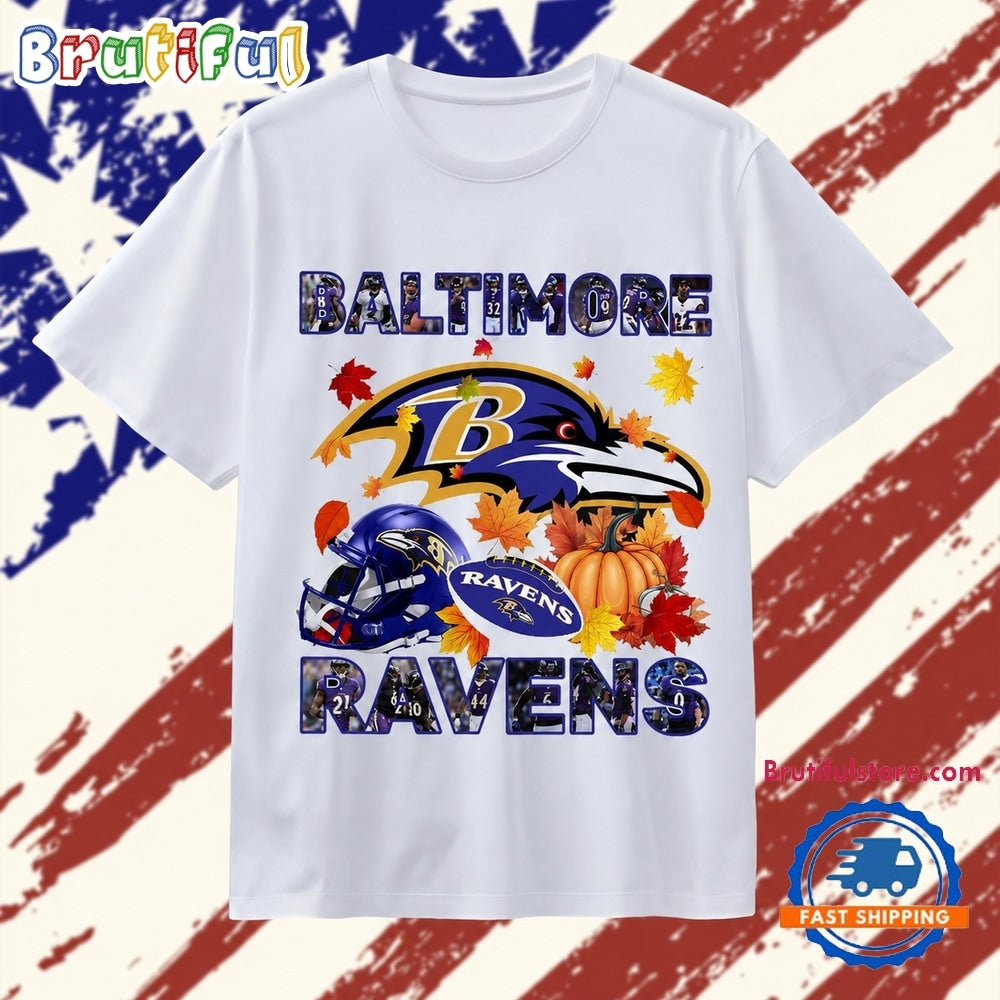 Baltimore Ravens Football Autumn Fall Leaves Graphic T Shirt