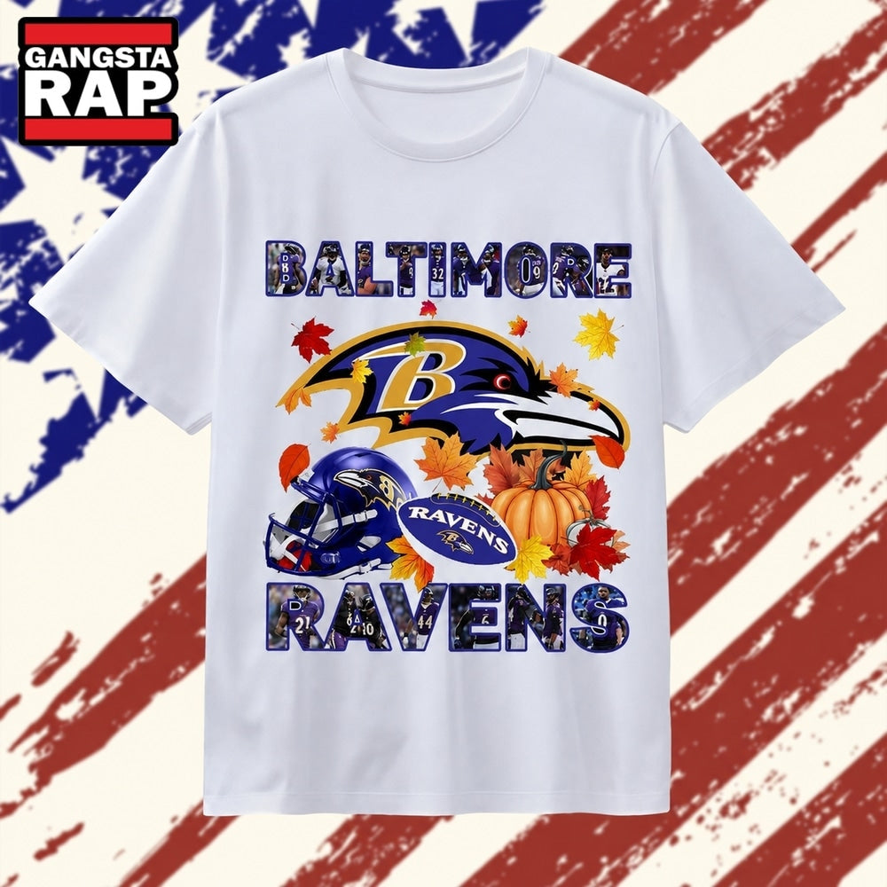 Baltimore Ravens Football Autumn Fall Leaves Graphic T Shirt