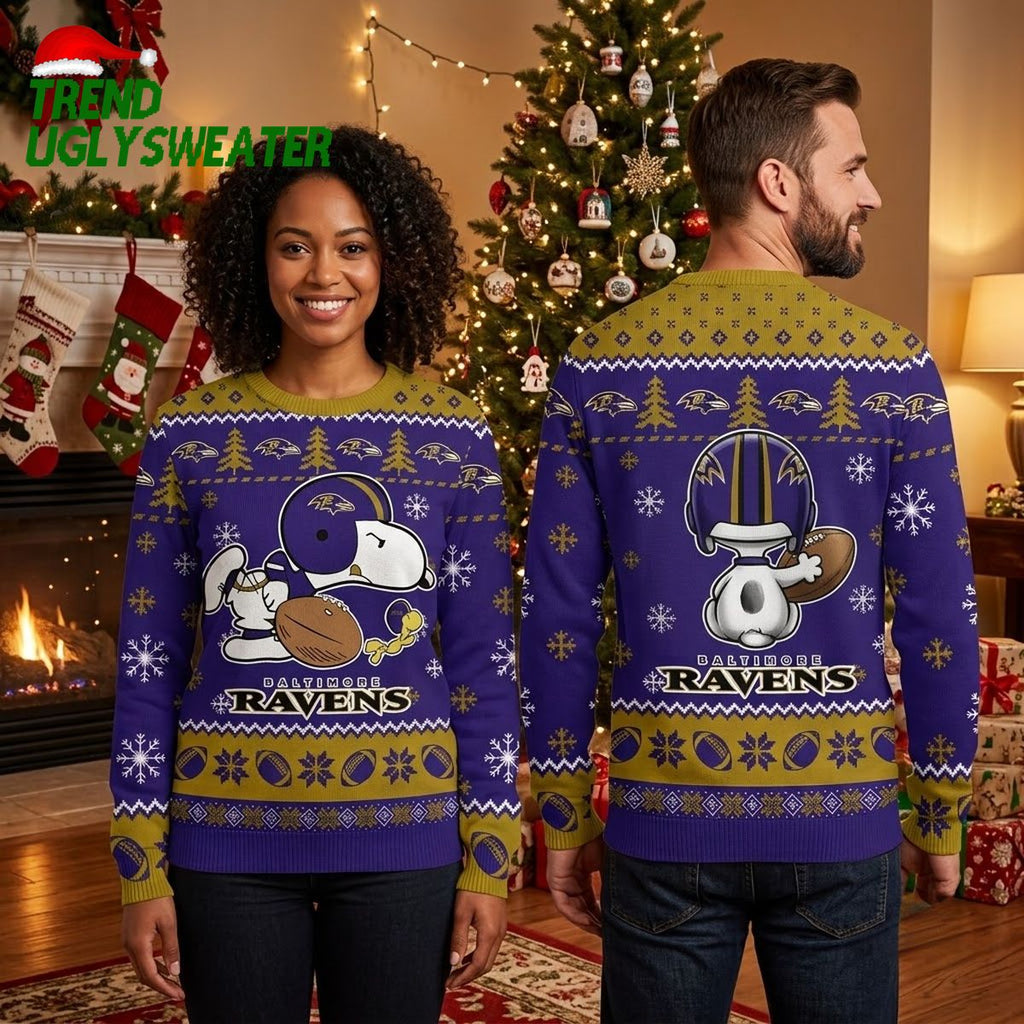 Baltimore Ravens Football Dog And Snowflakes Ugly Christmas Sweater