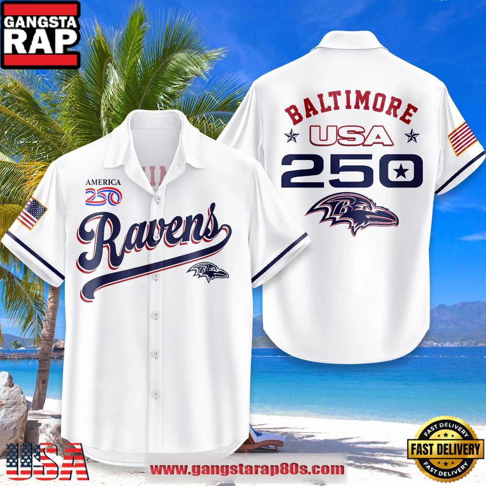 Baltimore Ravens USA Flag 250 Years of Freedom Anniversary 1776-2026 Summer Hawaiian Shirt