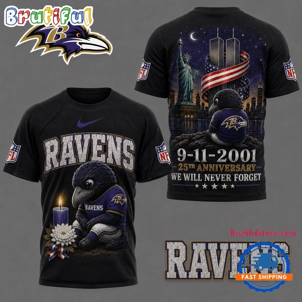 Baltimore Ravens NFL 9 11 25th Anniversary Never Forget Memorial 3D T Shirt
