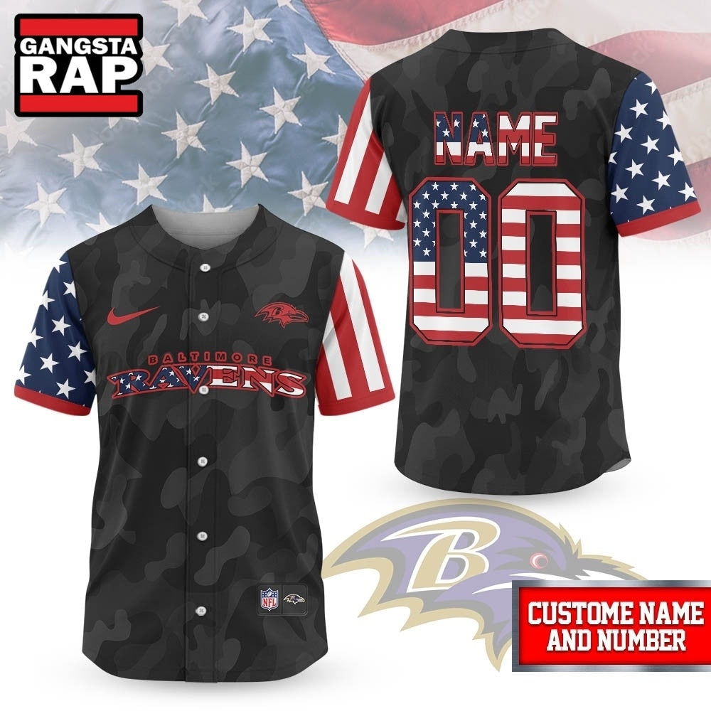 Baltimore Ravens NFL American Pride Custom Baseball Jersey Shirt