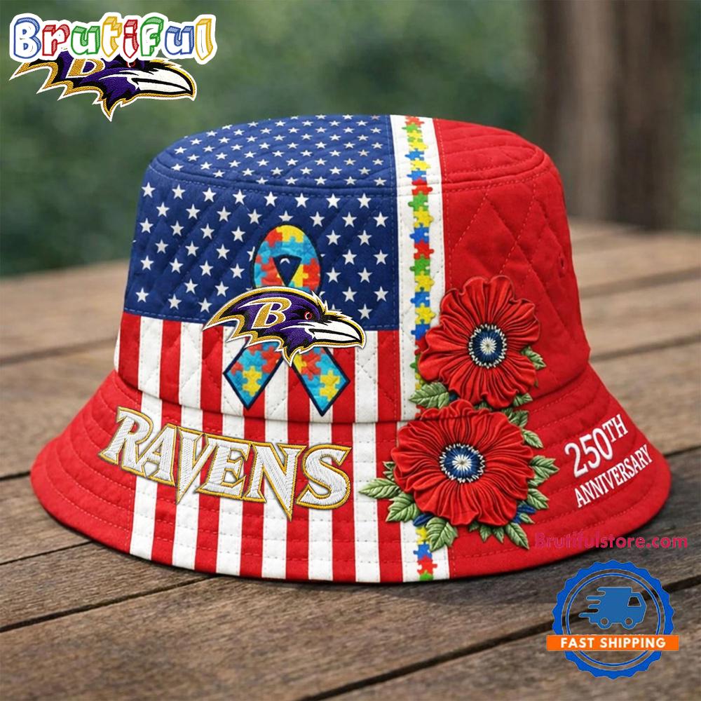 Baltimore Ravens NFL Autism America 250th Anniversary Bucket Hat