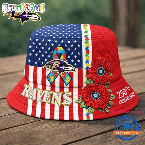 Baltimore Ravens NFL Autism America 250th Anniversary Bucket Hat