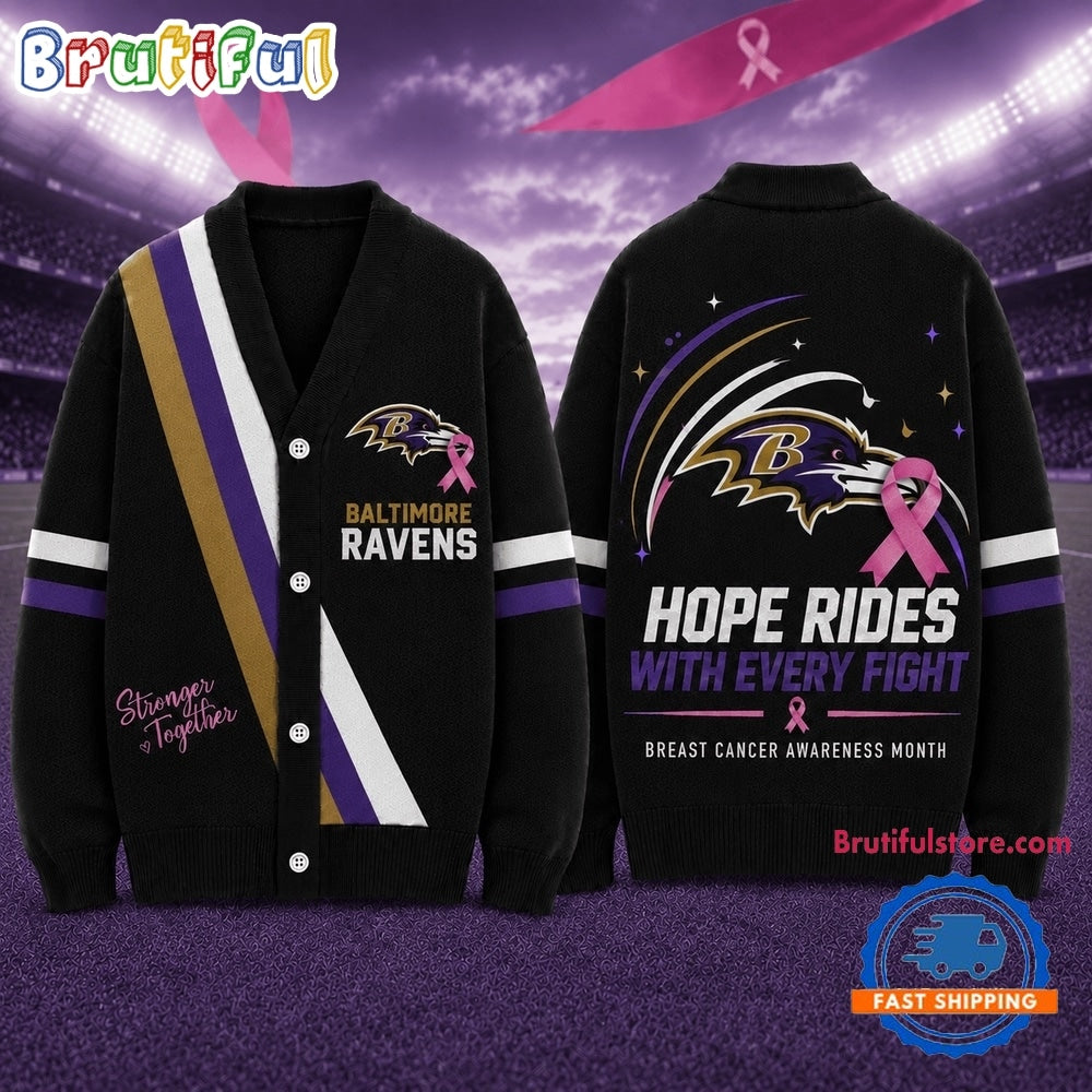 Baltimore Ravens NFL Breast Cancer Hope Rides With Every Fight Cardigan