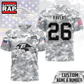 Baltimore Ravens NFL Salute to Service Custom Name & Number Camo 3D Shirt, Football New Design Shirt