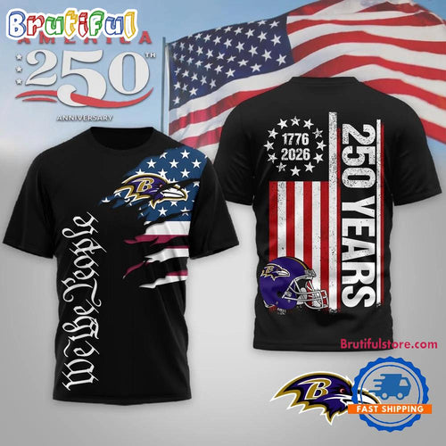 Baltimore Ravens NFL We The People USA 250th Anniversary Black T Shirt