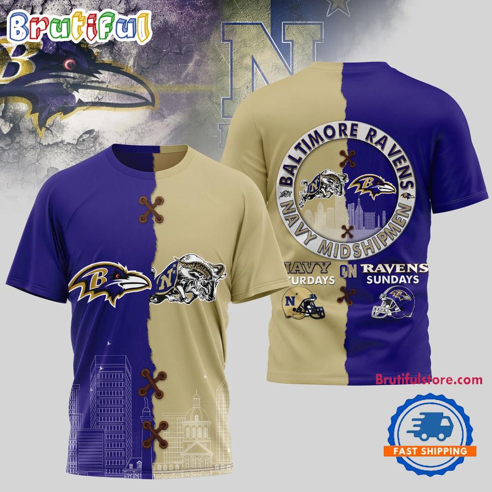 Baltimore Ravens NFL x Navy Midshipmen NCAA Limited Edition 3D Shirt