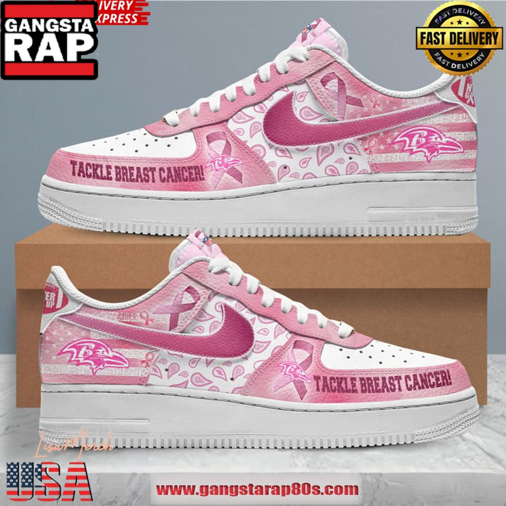 Baltimore Ravens Tackle Breast Cancer Air Force 1 Running Sneakers Shoes
