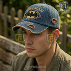 Batman Dark Knight EST 1939 Distressed Blue Denim Baseball Cap