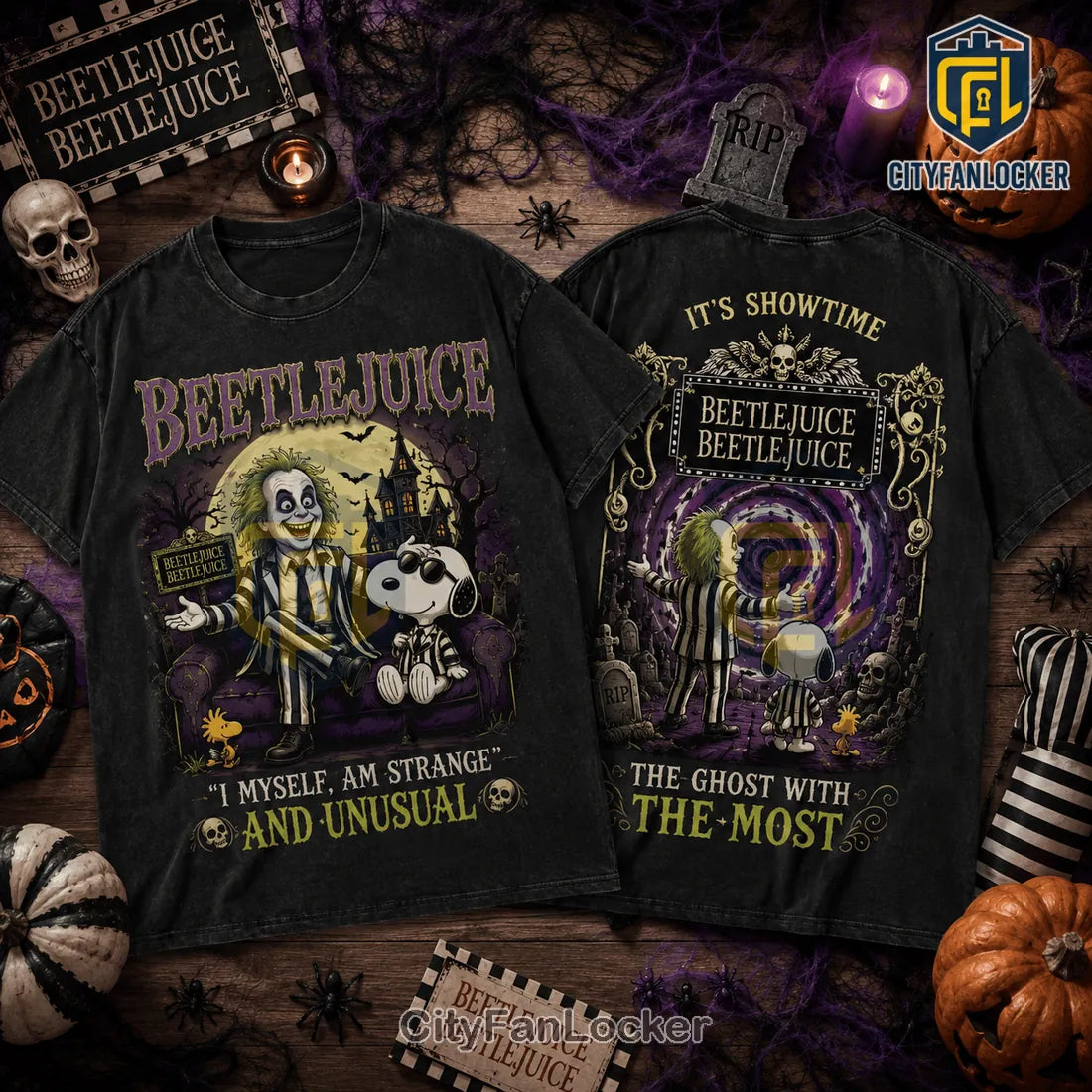 Beetlejuice x Snoopy It Is Showtime Halloween T-Shirt