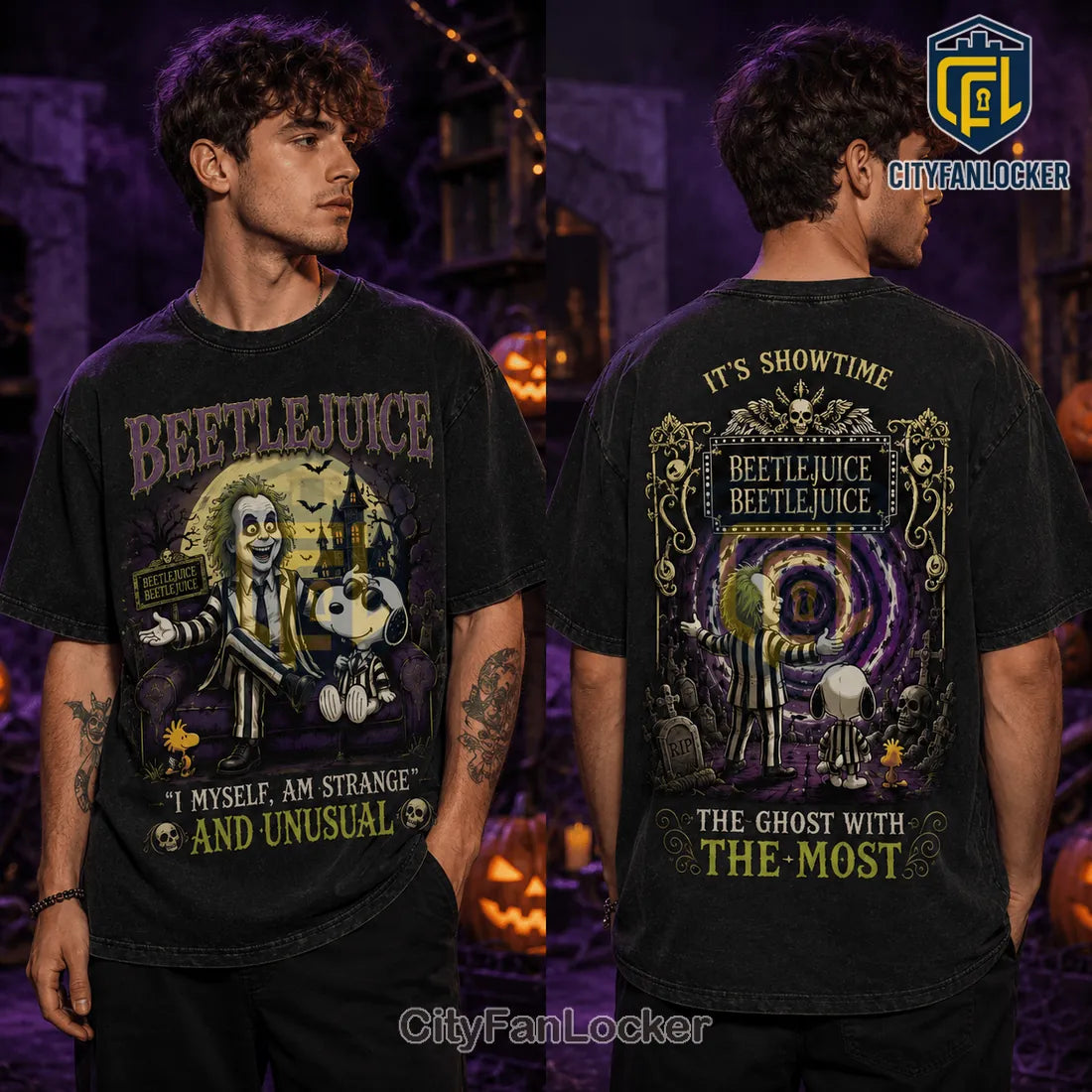 Beetlejuice x Snoopy It Is Showtime Halloween T-Shirt