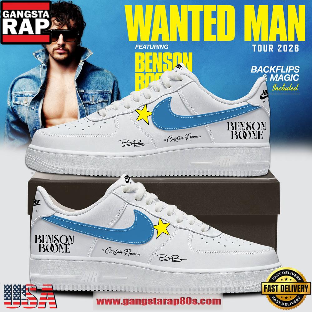 Benson Boone Wanted Man Tour 2026 Signature White Custom Air Force 1 Shoes Running Sneakers