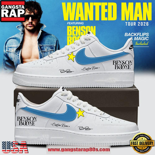 Benson Boone Wanted Man Tour 2026 Signature White Custom Air Force 1 Shoes Running Sneakers