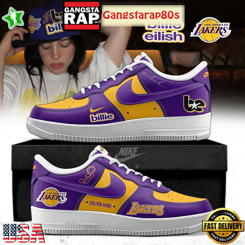 Billie Eilish x Los Angeles Lakers 2025 Custom Air Force 1 Sneakers Shoes